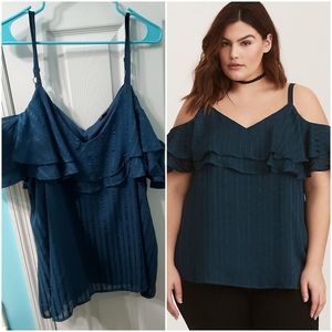 Torrid teal green cold shoulder ruffle top 2x 18/20 NWT